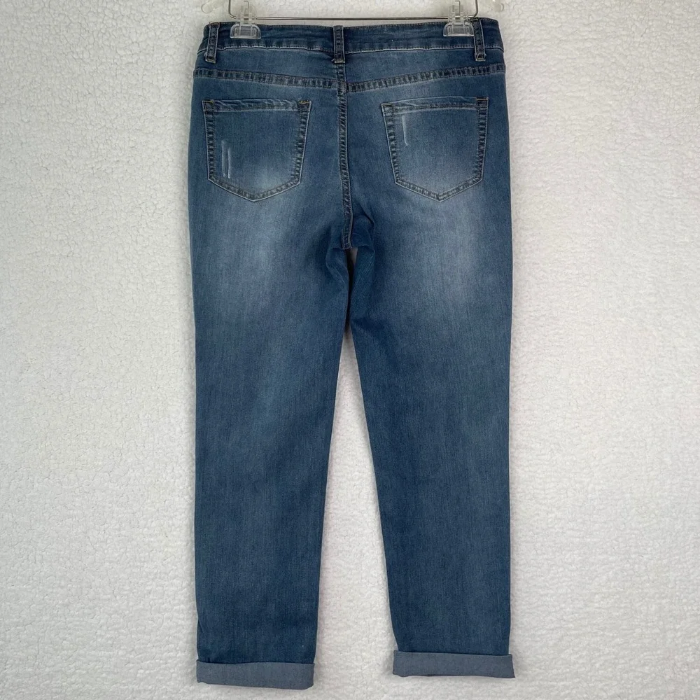 Love Indigo Signature Fit Boyfriend Jeans Size 4 Blue Embroidered Patchwork‎